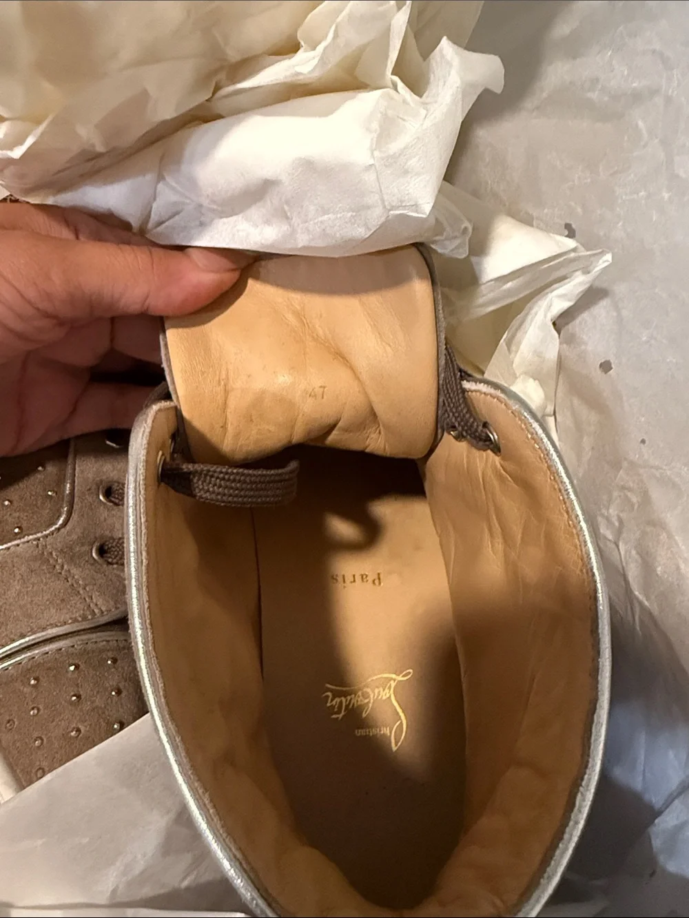 Christian Louboutin Men's Suede High-Top Sneakers in Taupe